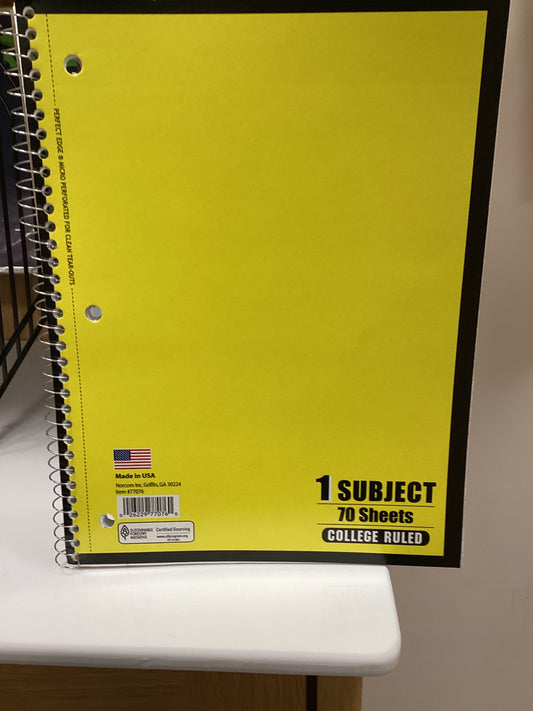 One Subject Spiral Notebook (70 Pages)