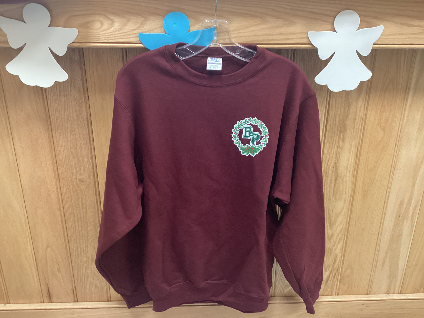 B-P Maroon Holiday Wreath Crewneck